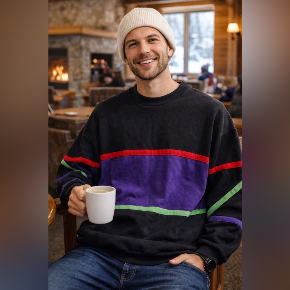 Vintage 90s Colorblock Sweatshirt Made in Canada Size 40 | Retro Ski Streetwear